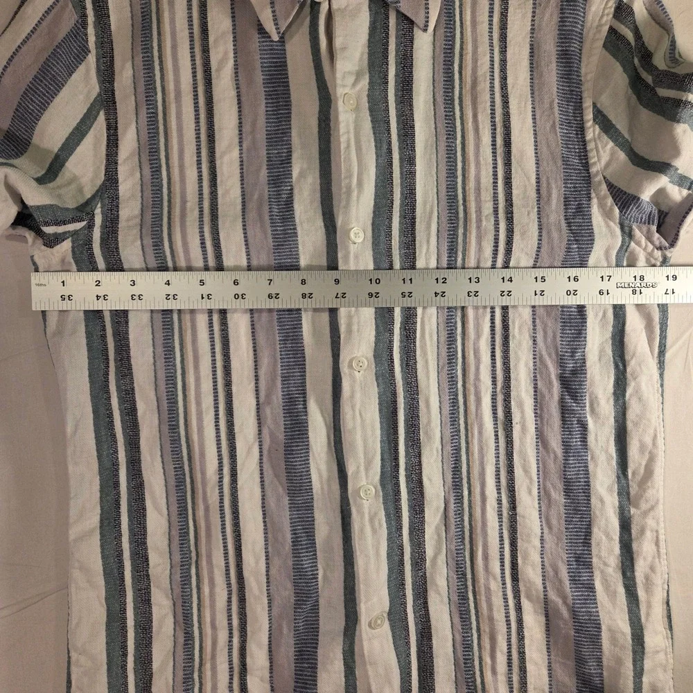 Express Men's Linen & Cotton Striped Short Sleeve Button Up Size S Camp Collar